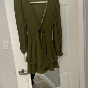 Green Long Sleeve Wrap Dress